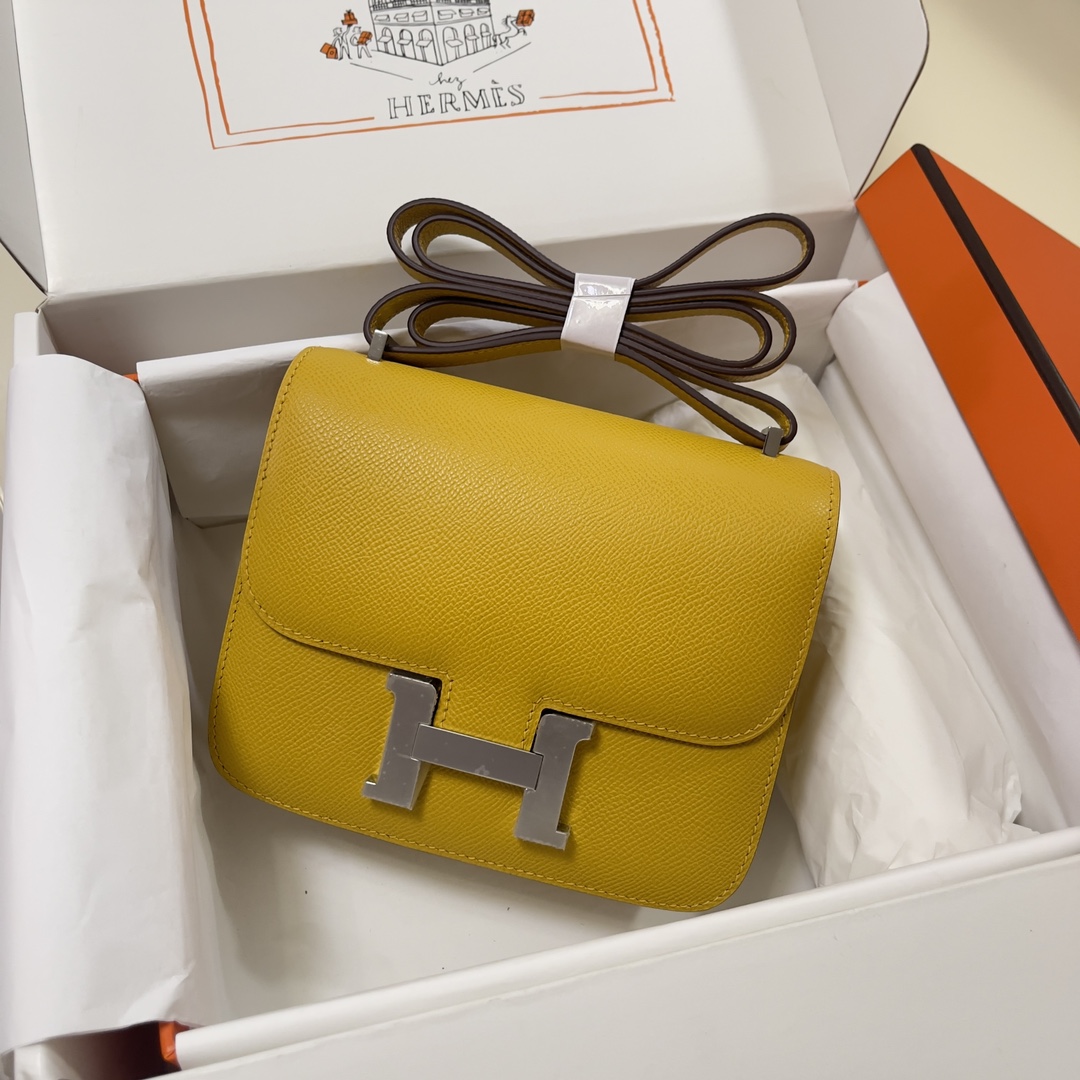 Hermes Constance 18 Mini Shoulder Bag In Yellow Amber Epsom Leather